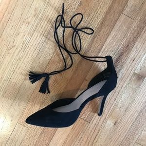 Aldo Black Suede Tassel Heels